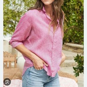 Frank & Eileen Pink Italian Linen Long Sleeved Top Shirt L ‘Eileen’ Style